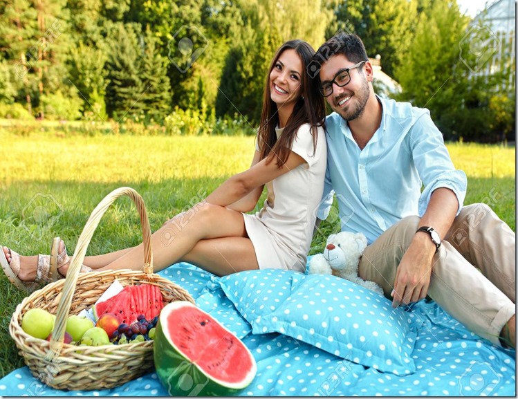 Happy Couple In Love On Romantic Picnic In Park. Relationship